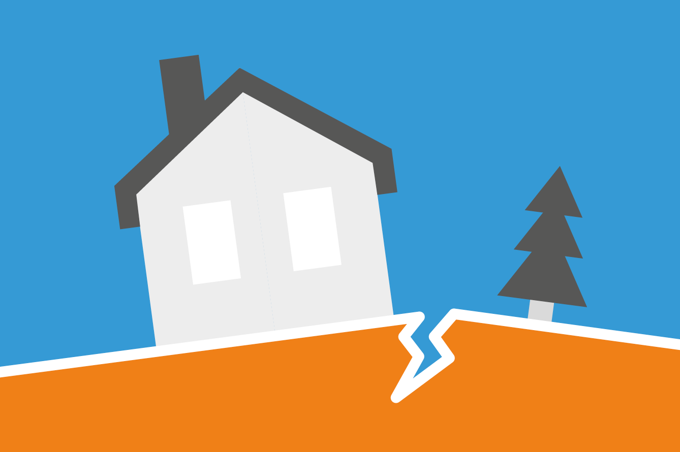 Illustriertes Haus und Baum in Erdbebengebiet
