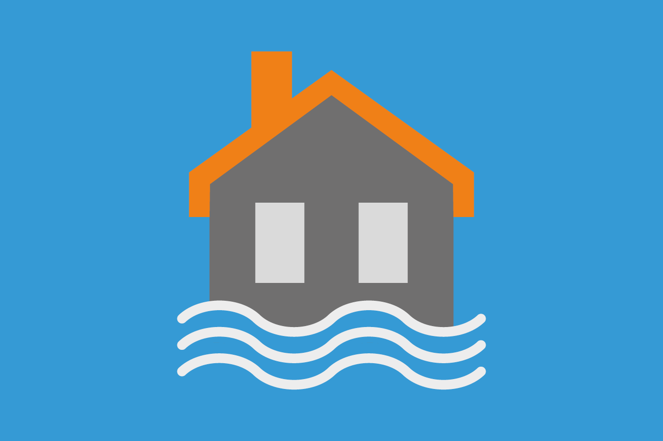 Illustriertes Haus unter Hochwasser